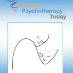 Minimalist line art of a person hugging themselves, symbolizing self-care and psychotherapy.