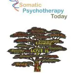 A tree graphic with words about somatic psychotherapy and living in the present.