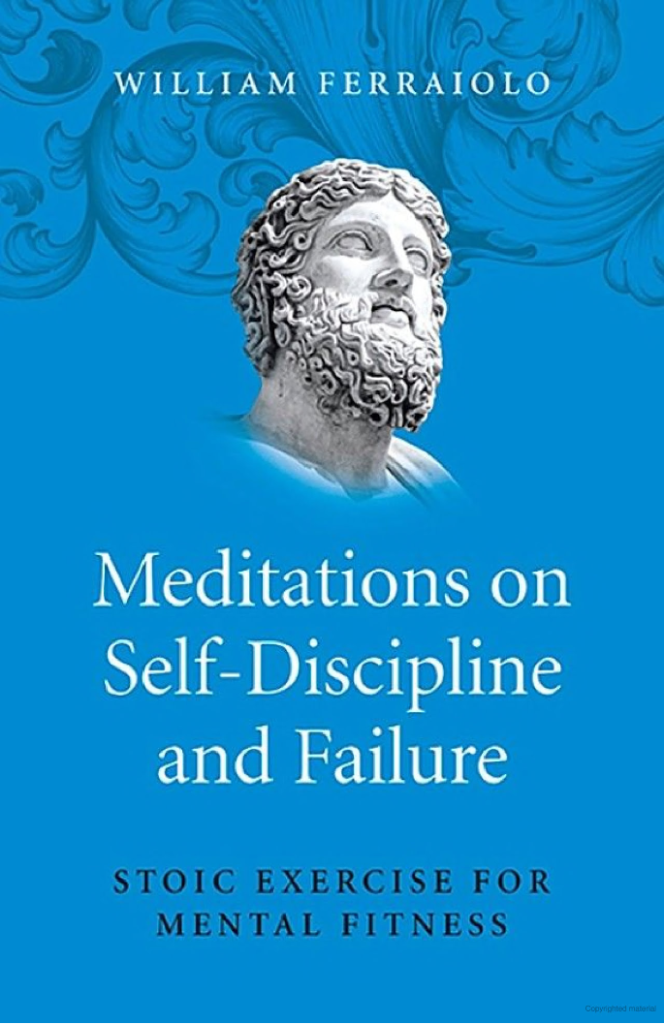 Book cover with a classical bust and title on self-discipline and failure.