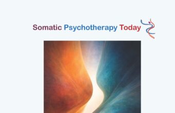 Somatic Psychotherapy Today Volume 16, Number 1 2026 Abstract orange and blue shapes converging